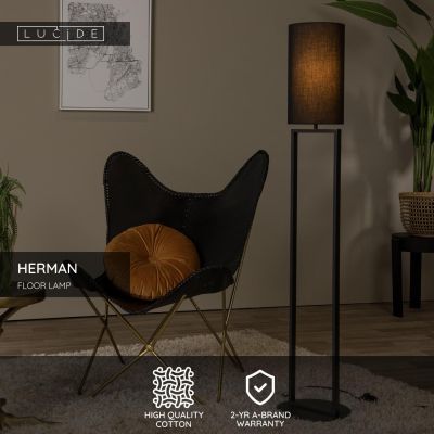 Lucide HERMAN - Stojacia lampa - Ø 26 cm - 1xE27 - Čierna